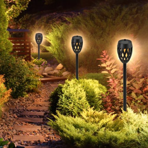 6db Napelemes tűzhatású, földbe szúrható kültéri LED fáklya