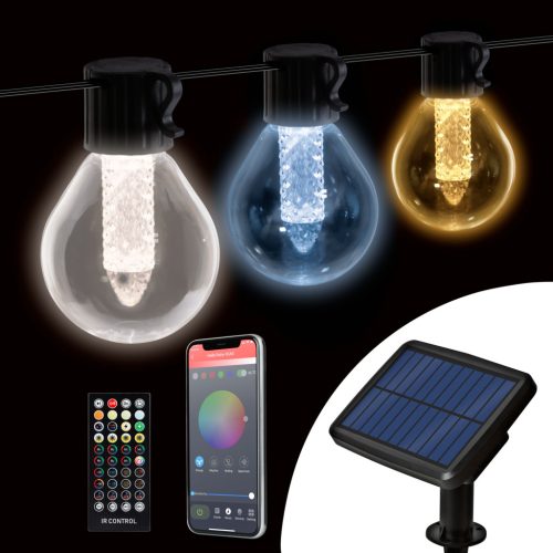 Smart szolár fényfüzér - 15 db fehér LED - állítható színhőmérséklet - 7,5 m 