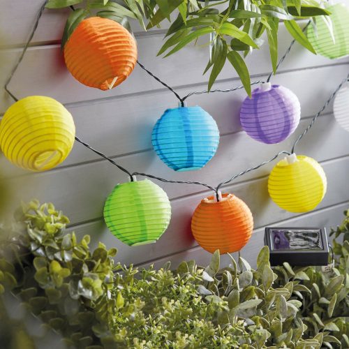 Szolár lampion fényfüzér - 10 db színes lampion- 3,7 m