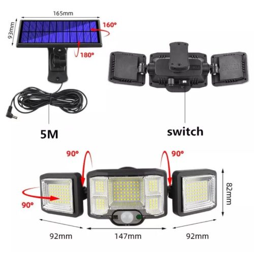 Szuperfényes Nagy Méretű Napelemes 4 Részes 192 Ledes Lámpa