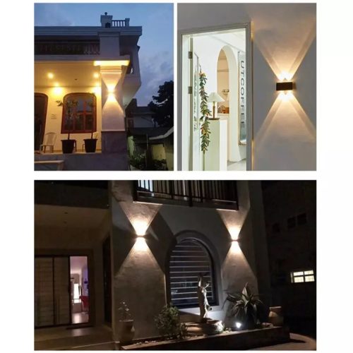 Kültéri, Kétirányú, Napelemes Fali LED Lámpa, Alkonyatérzékelővel 6W, Hidegfehér