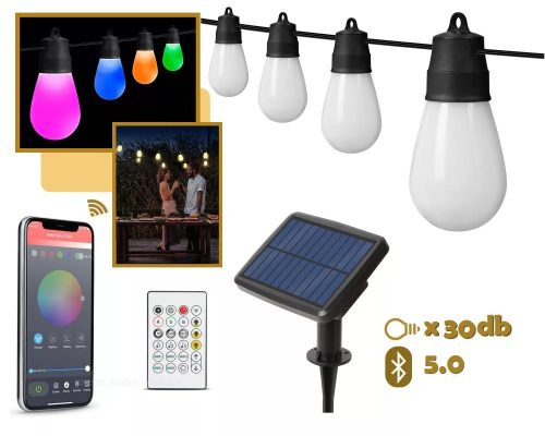 Smart fényfüzér, 30 db villanykörte izzó, 14,37 m