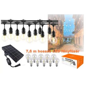 Napelemes fényfüzér Kültéri LED fényfüzér 7,6m