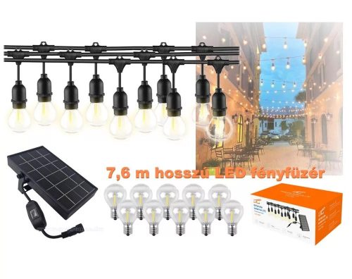 Napelemes fényfüzér Kültéri LED fényfüzér 7,6m
