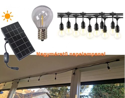 Napelemes fényfüzér Kültéri LED fényfüzér 7,6m