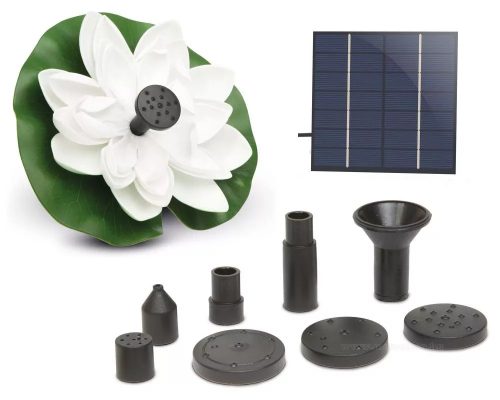 Úszó napelemes szökőkút fehér tavirózsa