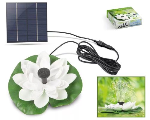 Úszó napelemes szökőkút fehér tavirózsa