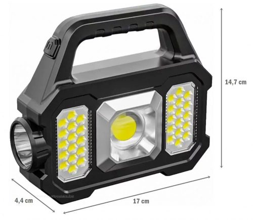 Kézi akkumulátoros COBLED lámpa reflektor napelemes töltéssel