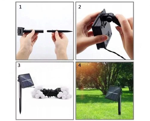 Kültéri napelemes fényfüzér, gömb kerti LED hangulat világítás