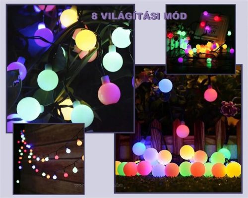 Gömb fényfüzér, 50 LED, 490cm hosszú, Színes