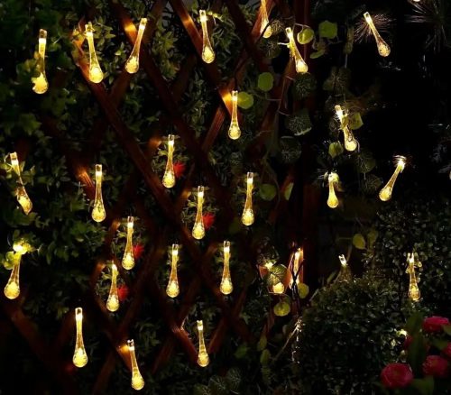 Kültéri napelemes LED esőcsepp fényfüzér 10m , 100db LED