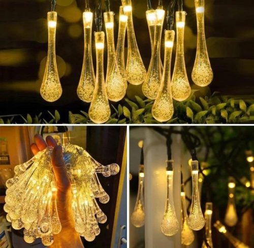 Kültéri napelemes LED esőcsepp fényfüzér 10m , 100db LED