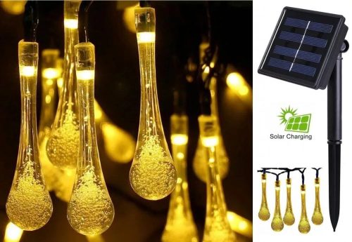 Kültéri napelemes LED esőcsepp fényfüzér 10m , 100db LED