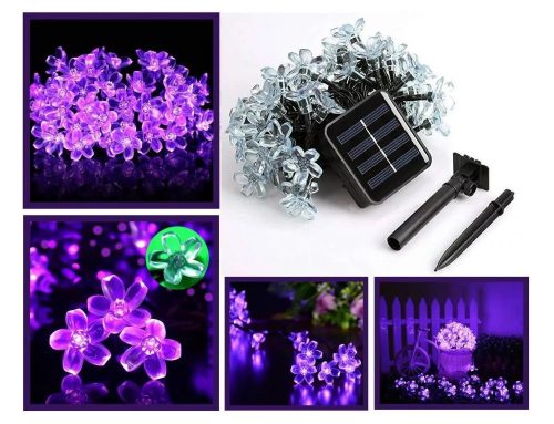 Napelemes Lila cseresznyevirág kültéri fényfüzér