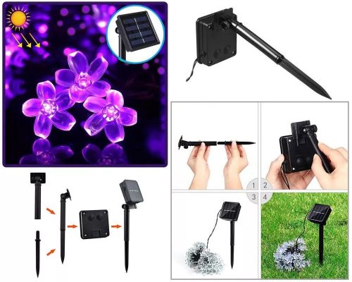 Napelemes Lila cseresznyevirág kültéri fényfüzér