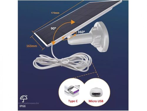 Napelemes telefon és kamera töltő 5W micro USB és USB-C csatlakozással