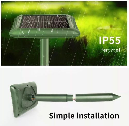 Napelemes vakondriasztó vibrációs és akusztikus riasztással