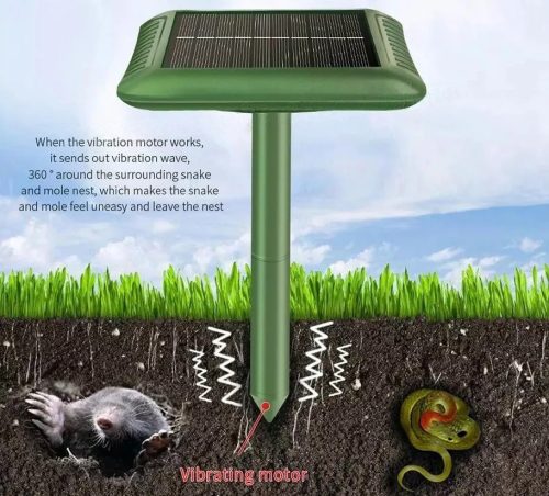 Napelemes vakondriasztó vibrációs és akusztikus riasztással