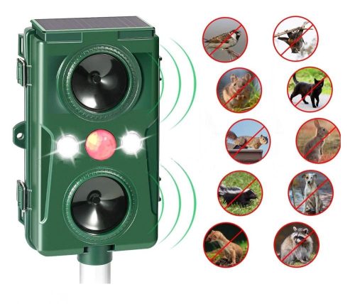 Ultrahangos és nyomáshullám napelemes Multi Frekvenciás kisállat riasztó