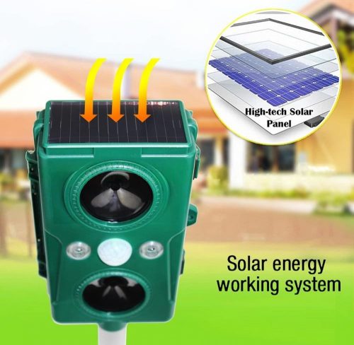 Ultrahangos és nyomáshullám napelemes Multi Frekvenciás kisállat riasztó