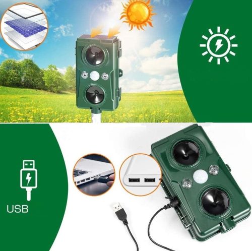 Ultrahangos és nyomáshullám napelemes Multi Frekvenciás kisállat riasztó