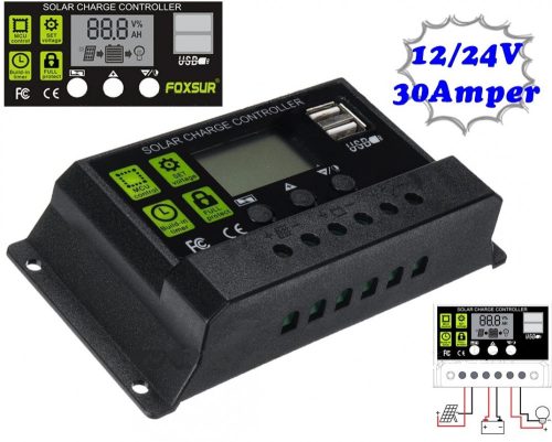 Napelem töltésvezérlő 12-24V 30A