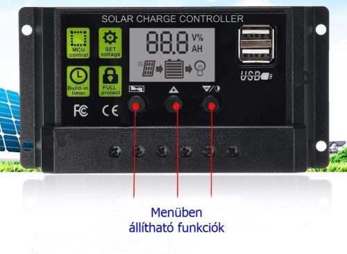 Napelem töltésvezérlő 12-24V 30A