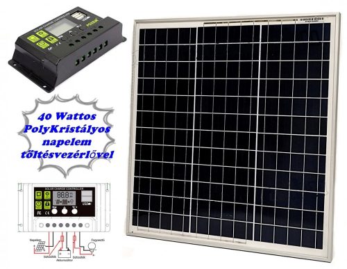 12V 40 Watt napelemes töltő szett töltésvezérlővel
