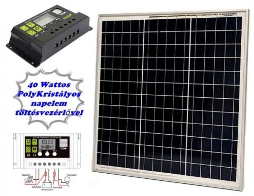 12V 40 Watt napelemes töltő szett töltésvezérlővel