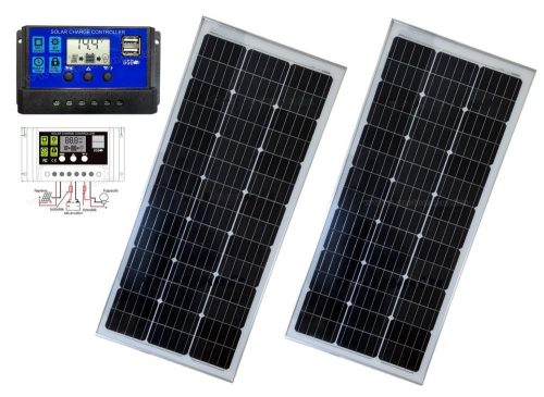 12V 2X100 Watt napelemes töltő szett töltésvezérlővel