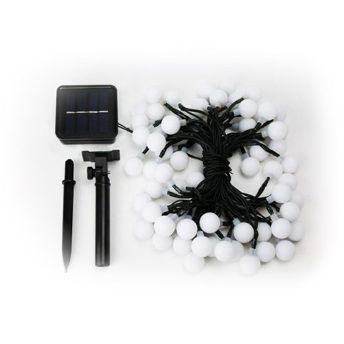 Napelemes, Karácsonyi installáció, 12 méter, 100 LED izzó típusú , 8 hideg fehér fény, beltéri/kültéri
