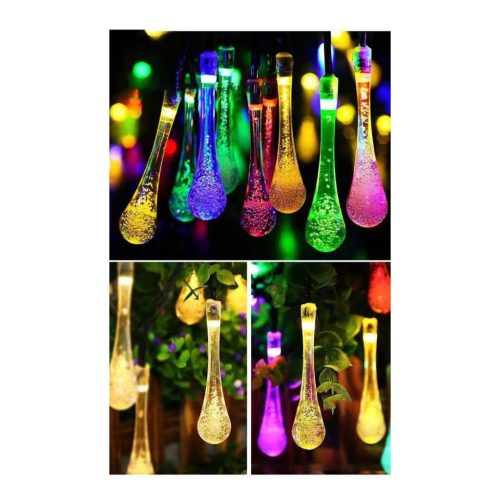 Napelemes Csepp Díszfényfüzér, 6 méter, 28 LED, Többszínű