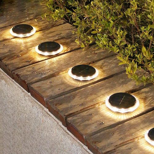 Napelemes LED disk lámpa, 8 LED, meleg fehér