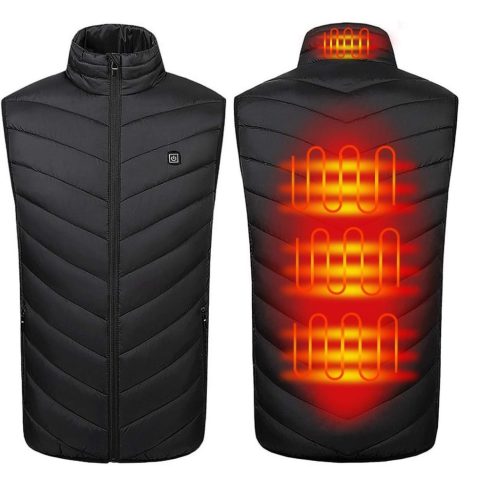 Fűthető Uniszex mellény, 2 fűtési zóna, pamut töltet, 3 hőmérsékleti beállítás, USB töltés, piros, fekete, terepmintás, M-XXXL méret