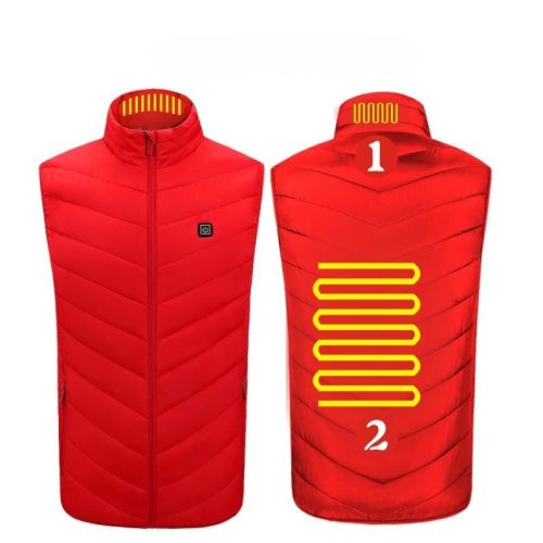 Fűthető Uniszex mellény, 2 fűtési zóna, pamut töltet, 3 hőmérsékleti beállítás, USB töltés, piros, fekete, terepmintás, M-XXXL méret