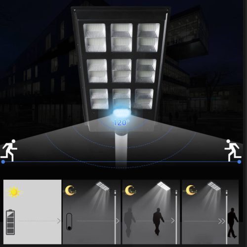 Napelemes utcai SMD LED lámpa mozgásérzékelővel, távirányítóval, 500W