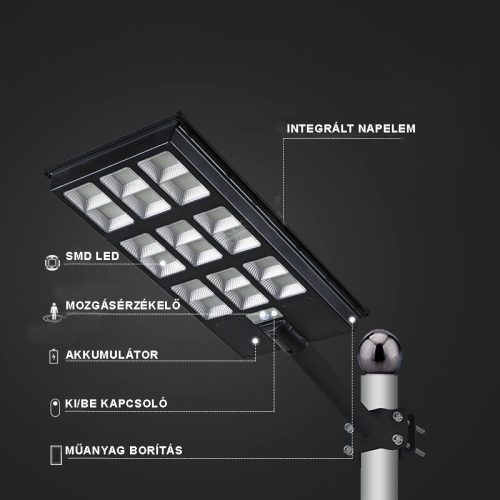 Napelemes utcai SMD LED lámpa mozgásérzékelővel, távirányítóval, 500W