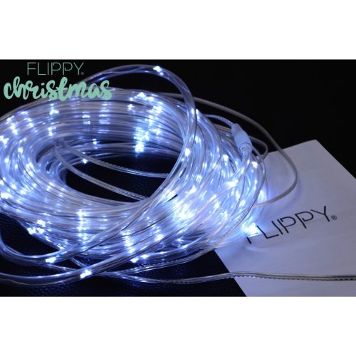 Napelemes fénycső világítás, 100 LED, 12 méter hosszú, 8 program- Hideg fehér