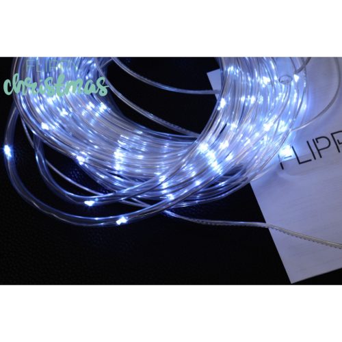 Napelemes fénycső világítás, 100 LED, 12 méter hosszú, 8 program- Hideg fehér