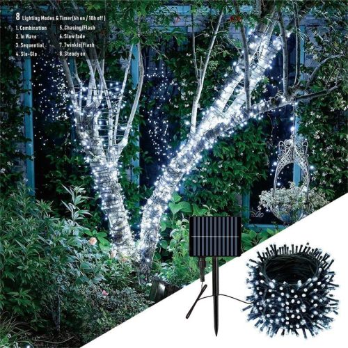 Napelemes leszúrható kerti fényfüzér - hideg fehér